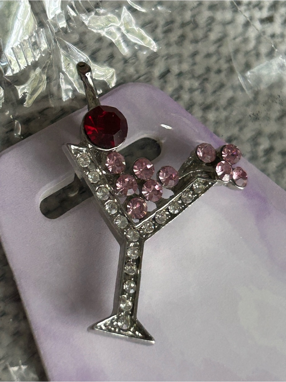 Vintage Martini Glass Pendant with Pink and Red Rhinestones